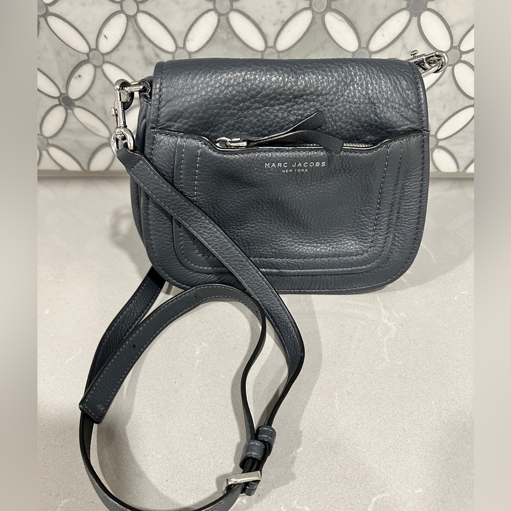 Marc Jacobs Leather Empire City Messenger Bag Blue Grey
